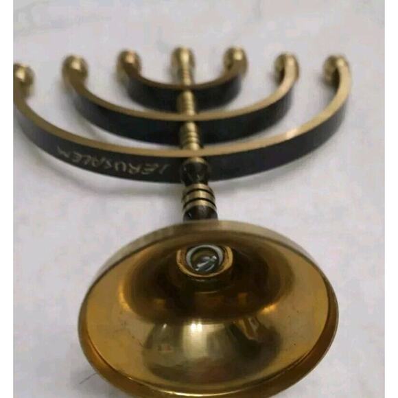 Small Brass And Black Menorah Seven Candle Etched Jerusalem Hanukkah - Picture 3 of 9